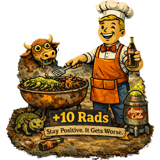 Funny Post Apocalyptic T Shirt | Retro Nuclear BBQ Shirt | Dark Humor Graphic Tee | Gamer Gift | +10 Rads Shirt