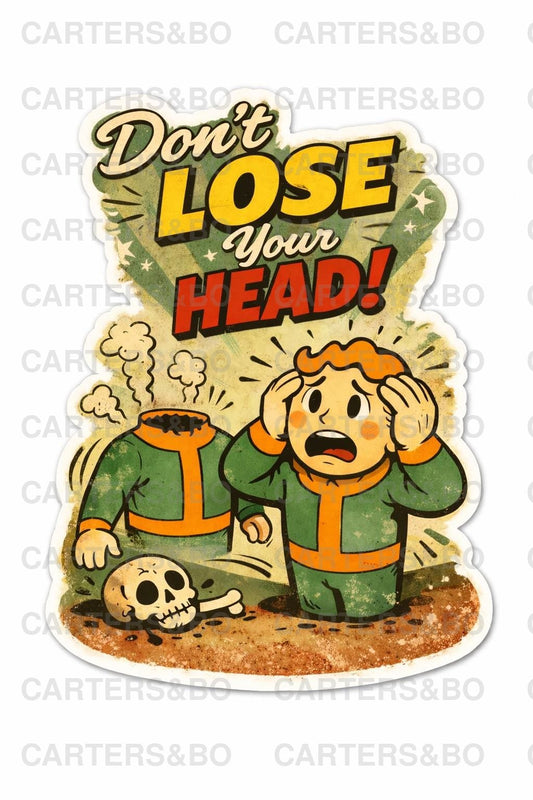Retro 50s Atomic Cartoon T Shirt – Don’t Lose Your Head – Vintage Safety Graphic Tee – Dark Humour Shirt