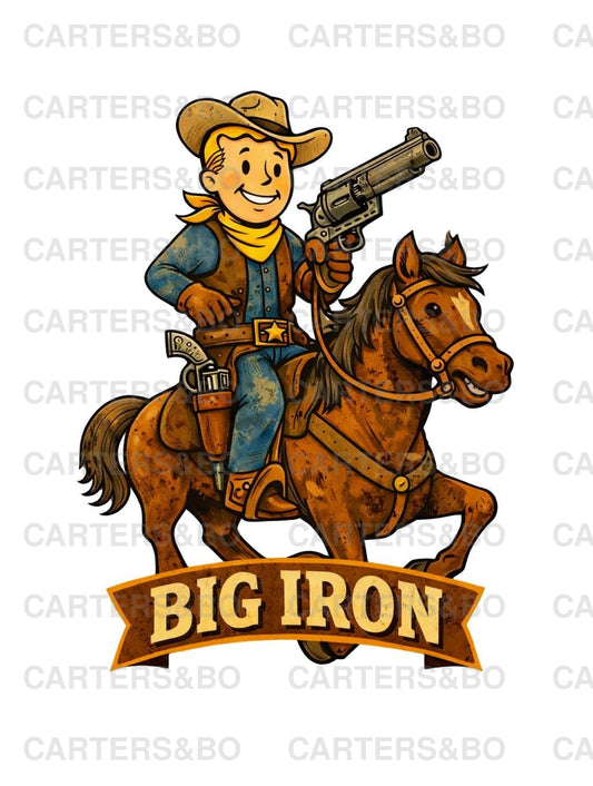 Big Iron Fallout Cowboy T-Shirt | Retro Western Cartoon Tee | Minimal Vintage Cowboy Horse Shirt