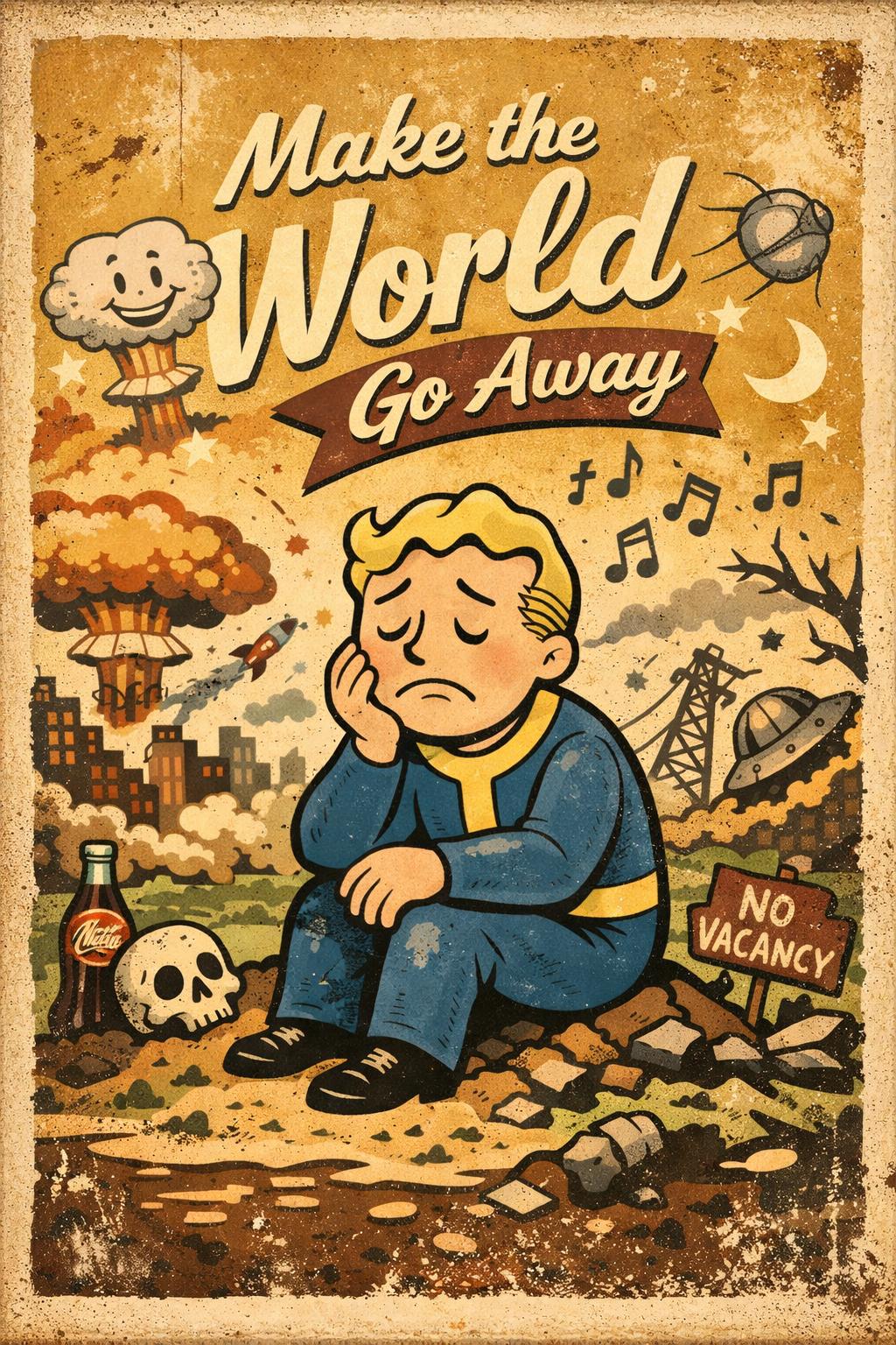Make the World Go Away Poster | Retro Cartoon Wall Art | A4 & A3 Print
