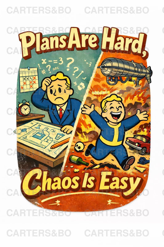 Plans Are Hard, Chaos Is Easy T-Shirt | Retro 50s Cartoon Graphic Tee | Funny Chaos Humor Shirt | Vintage Style Statement Tee