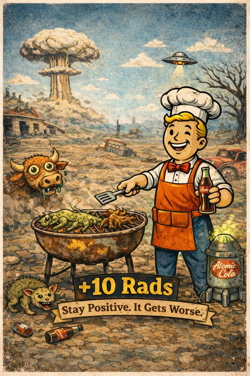 10 Rads Poster | Retro Apocalypse Cartoon Art | A4 & A3 Print