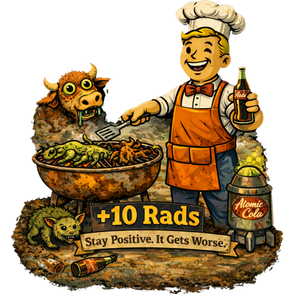 Funny Post Apocalyptic T Shirt | Retro Nuclear BBQ Shirt | Dark Humor Graphic Tee | Gamer Gift | +10 Rads Shirt