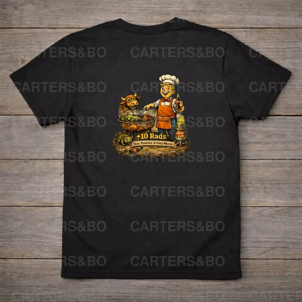 Funny Post Apocalyptic T Shirt | Retro Nuclear BBQ Shirt | Dark Humor Graphic Tee | Gamer Gift | +10 Rads Shirt