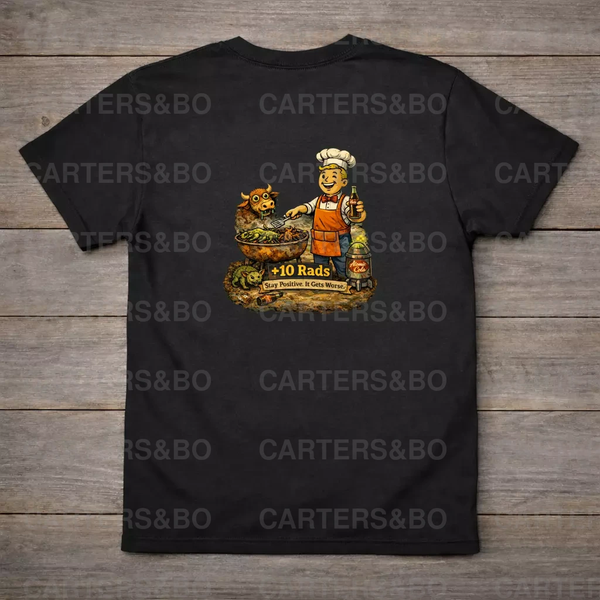 Funny Post Apocalyptic T Shirt | Retro Nuclear BBQ Shirt | Dark Humor Graphic Tee | Gamer Gift | +10 Rads Shirt