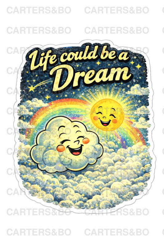 Life Could Be a Dream Retro Sticker | Cute Sun & Cloud Rainbow Vinyl Sticker | Vintage Aesthetic Laptop Sticker