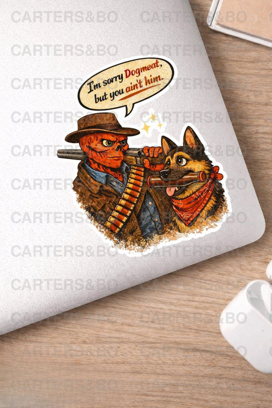 Retro Ghoul & Dogmeat Sticker – Post-Apocalyptic Cartoon Vinyl Sticker – Funny Wasteland Laptop Decal