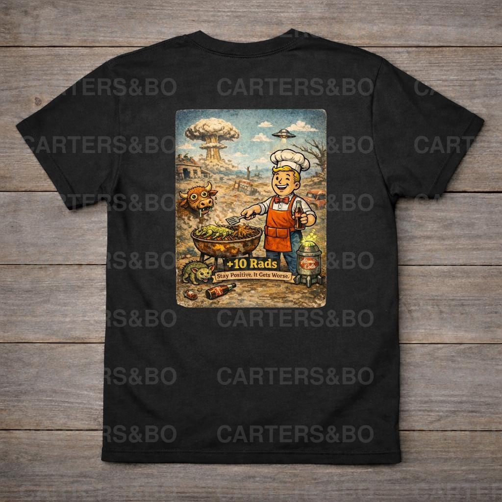Funny Post Apocalyptic T Shirt | Retro Nuclear BBQ Shirt | Dark Humor Graphic Tee | Gamer Gift | +10 Rads Shirt