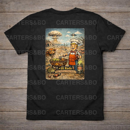 Funny Post Apocalyptic T Shirt | Retro Nuclear BBQ Shirt | Dark Humor Graphic Tee | Gamer Gift | +10 Rads Shirt
