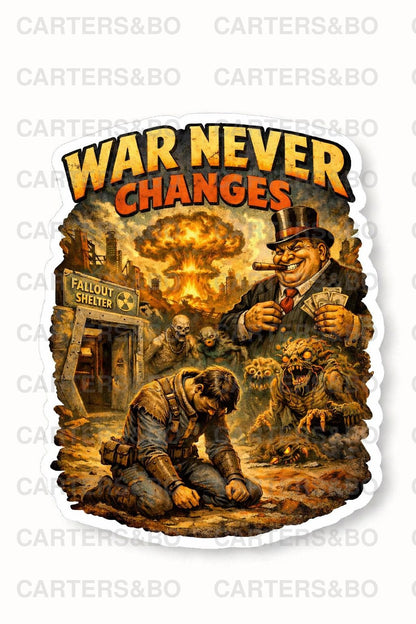 War Never Changes Sticker | Retro Post-Apocalyptic Vinyl Sticker | Apocalypse Laptop Decal | 50s Atomic Art | Gamer Aesthetic Sticker