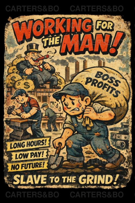 Working for the Man Retro T Shirt | Vintage Protest Tee | Anti Work Cartoon Graphic Shirt