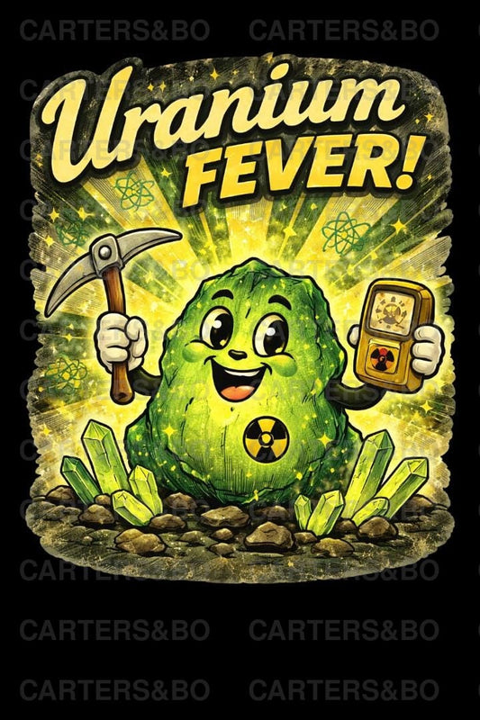 Uranium Fever Retro T Shirt | Atomic Age Cartoon Graphic Tee | Vintage 50s Style Funny Black T Shirt