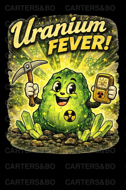Uranium Fever Retro T Shirt | Atomic Age Cartoon Graphic Tee | Vintage 50s Style Funny Black T Shirt