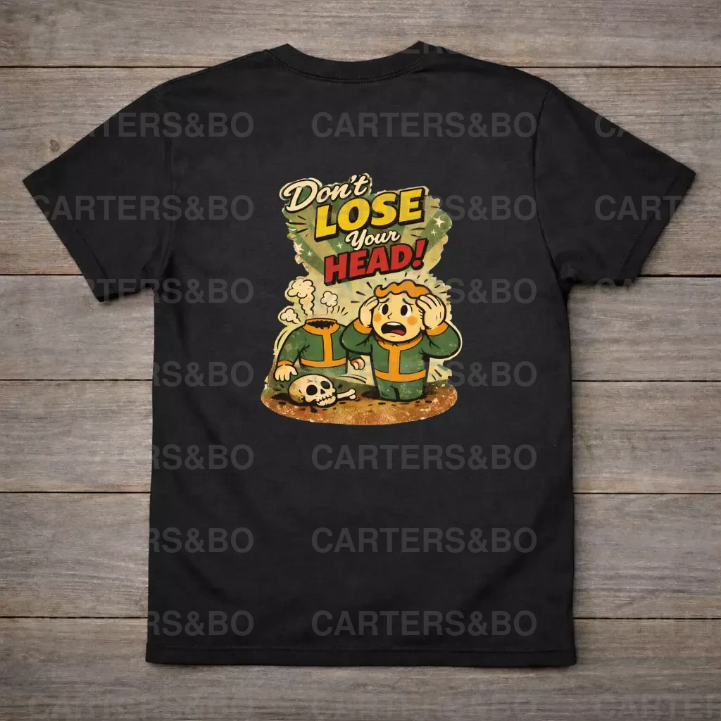 Retro 50s Atomic Cartoon T Shirt – Don’t Lose Your Head – Vintage Safety Graphic Tee – Dark Humour Shirt