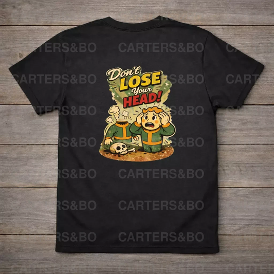 Retro 50s Atomic Cartoon T Shirt – Don’t Lose Your Head – Vintage Safety Graphic Tee – Dark Humour Shirt