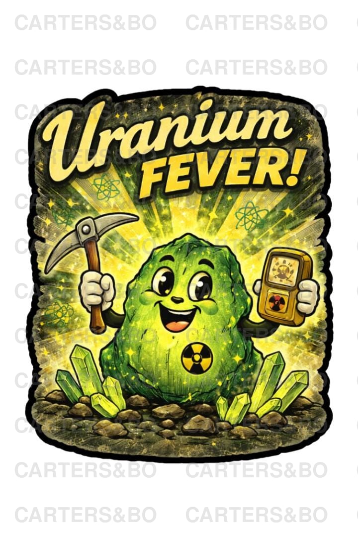 Uranium Fever Sticker | Retro Atomic Cartoon Vinyl Sticker | Nuclear Humor Laptop Sticker | Fallout-Inspired Decal