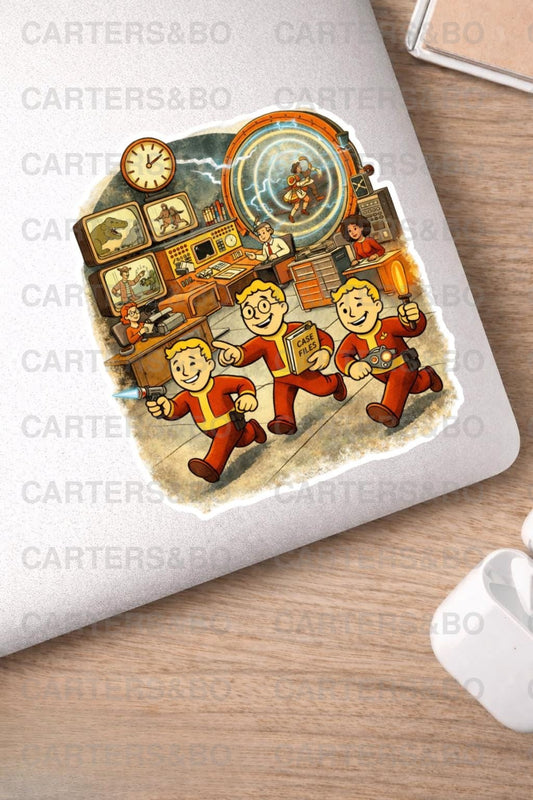 Retro Time Patrol Sticker | 50s Sci-Fi Cartoon Vinyl Sticker | Atomic Age Time Travel Art | Laptop, Gamer, Nerd Sticker