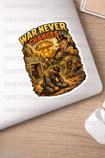 War Never Changes Sticker | Retro Post-Apocalyptic Vinyl Sticker | Apocalypse Laptop Decal | 50s Atomic Art | Gamer Aesthetic Sticker