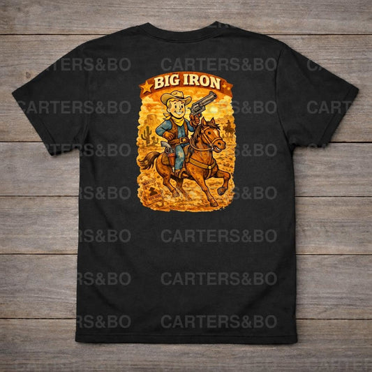 Big Iron Fallout Cowboy T-Shirt | Retro Western Cartoon Shirt | Vintage 50s Style Cowboy Horse Tee
