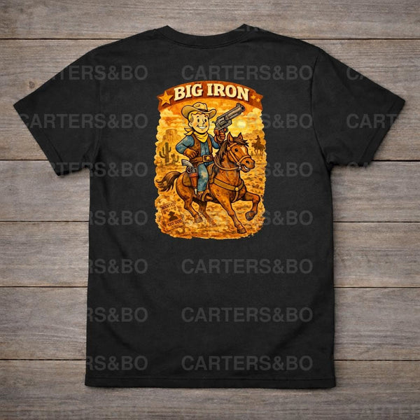Big Iron Fallout Cowboy T-Shirt | Retro Western Cartoon Shirt | Vintage 50s Style Cowboy Horse Tee