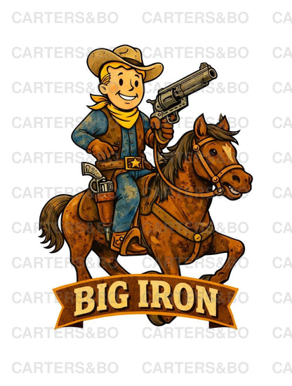Big Iron Fallout Cowboy T-Shirt | Retro Western Cartoon Tee | Minimal Vintage Cowboy Horse Shirt
