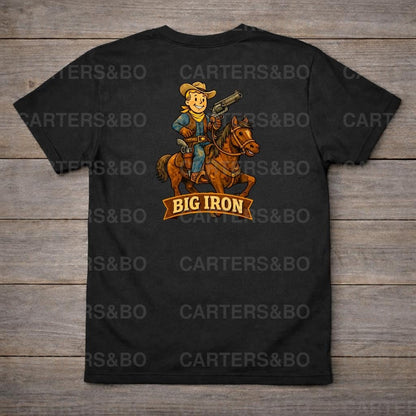 Big Iron Fallout Cowboy T-Shirt | Retro Western Cartoon Tee | Minimal Vintage Cowboy Horse Shirt