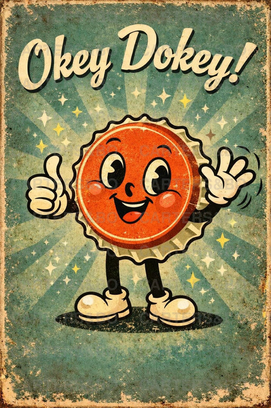 Okey Dokey Retro Cartoon Print | 50s Vintage Style Wall Art | A4 & A3 Poster | Whimsical Mid-Century Decor