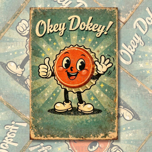 Okey Dokey Retro Cartoon Print | 50s Vintage Style Wall Art | A4 & A3 Poster | Whimsical Mid-Century Decor