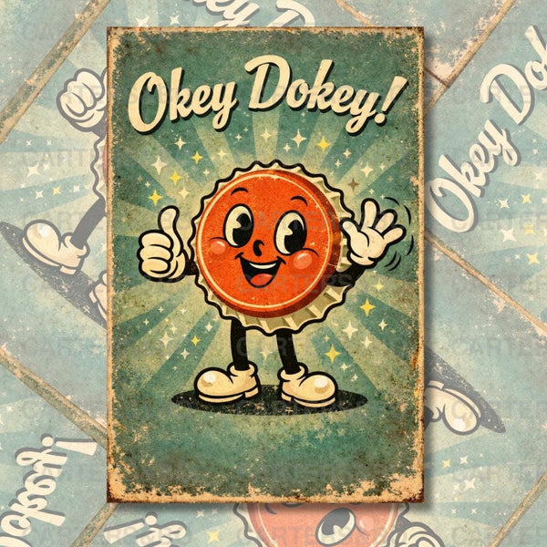 Okey Dokey Retro Cartoon Print | 50s Vintage Style Wall Art | A4 & A3 Poster | Whimsical Mid-Century Decor