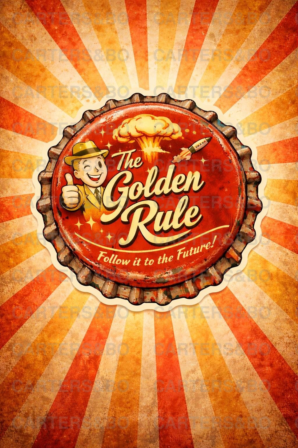 The Golden Rule Poster | Retro Atomic Style Wall Art | Vintage Bottle Cap Illustration | A4 & A3 Print