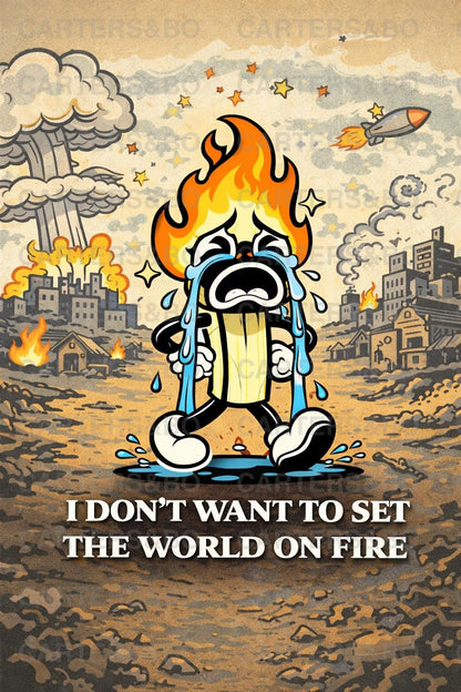 I Don’t Want to Set the World on Fire Poster | Retro Cartoon Art | A4 & A3 Print