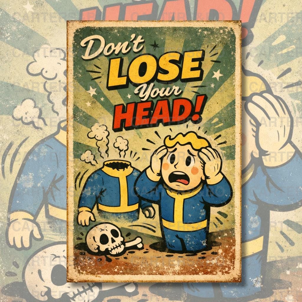 Don’t Lose Your Head Poster | Retro Cartoon Wall Art | A4 & A3 Print