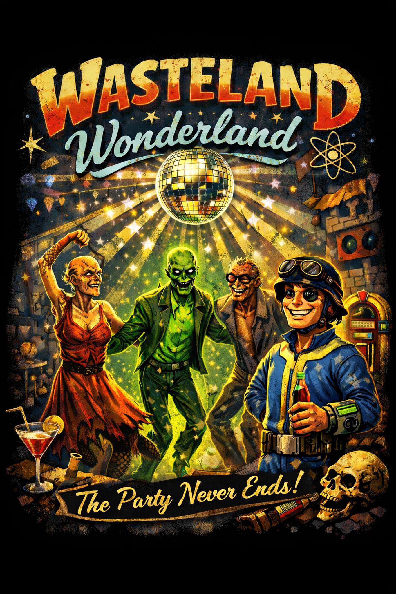 Wasteland Wonderland Poster | Retro Apocalypse Party Art | A4 & A3 Print
