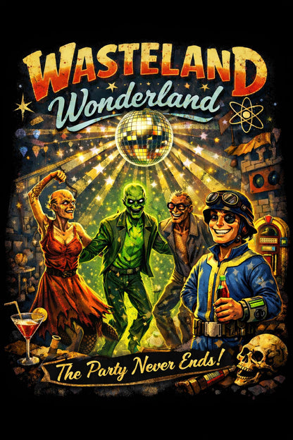 Wasteland Wonderland Poster | Retro Apocalypse Party Art | A4 & A3 Print
