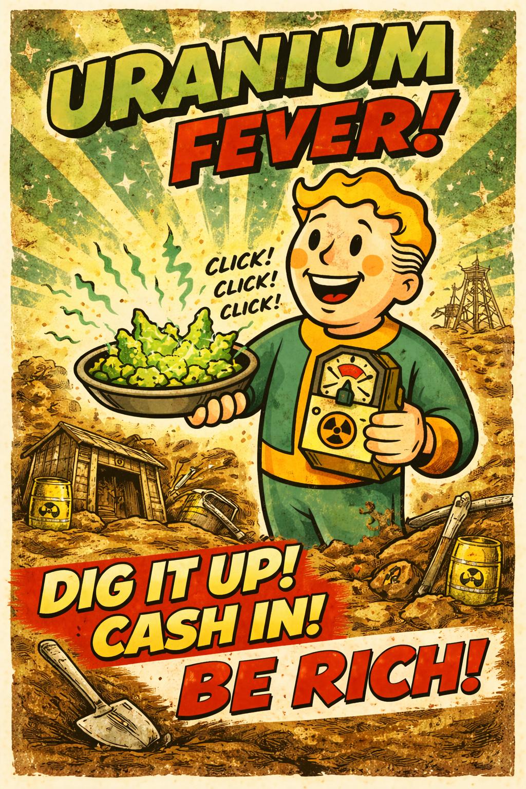Uranium Fever Poster Pip Boy Inspired | Retro Atomic Mining Art | A4 & A3 Print