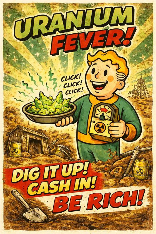 Uranium Fever Poster Pip Boy Inspired | Retro Atomic Mining Art | A4 & A3 Print
