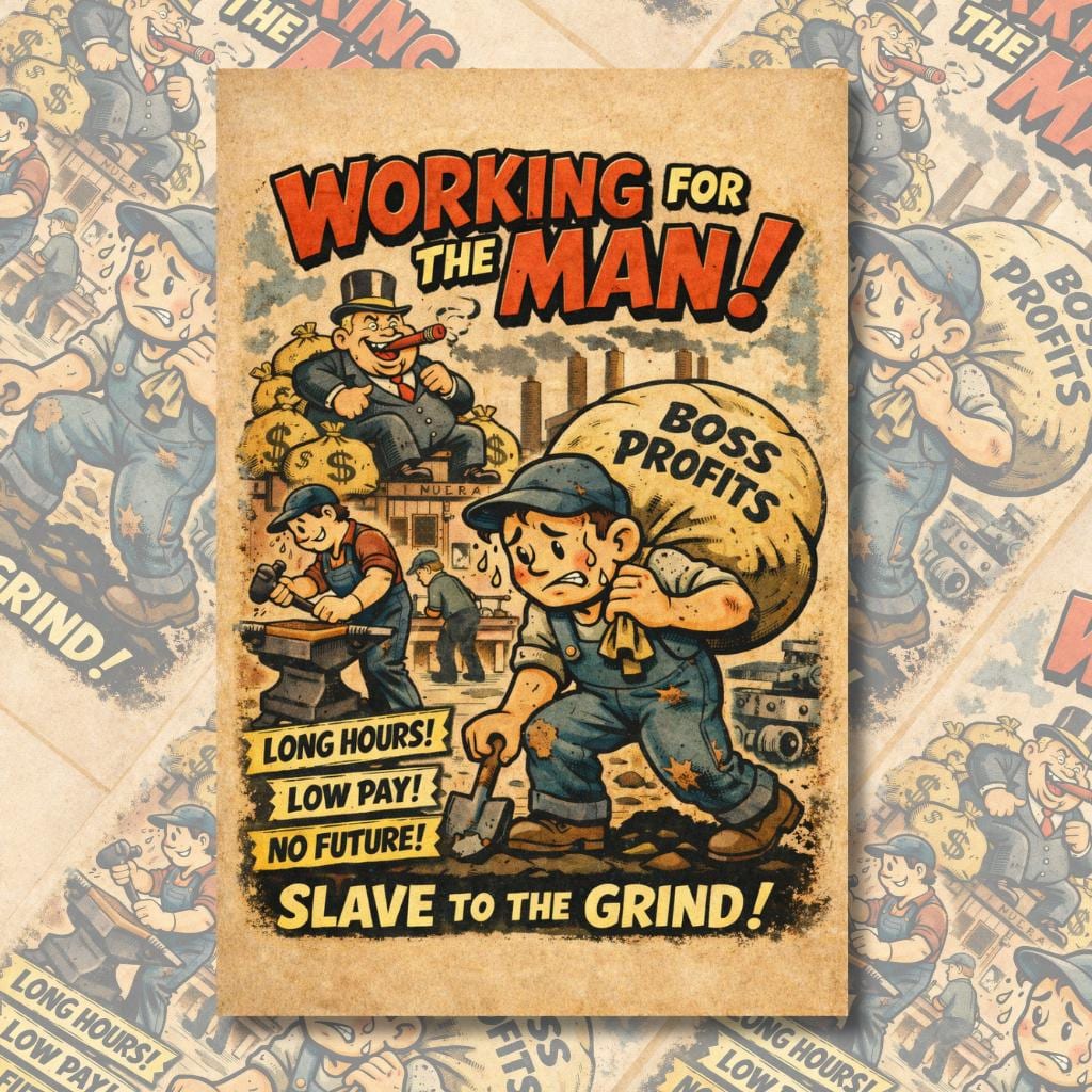 Working for the Man Poster | Retro Labor Cartoon Art | A4 & A3 Print