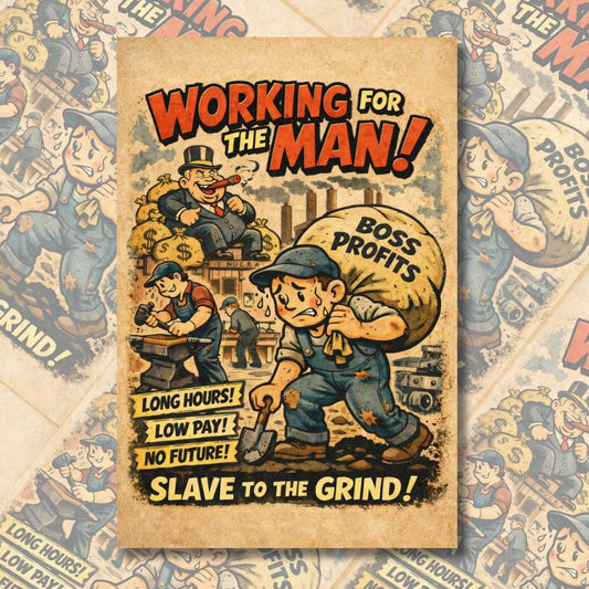 Working for the Man Poster | Retro Labor Cartoon Art | A4 & A3 Print