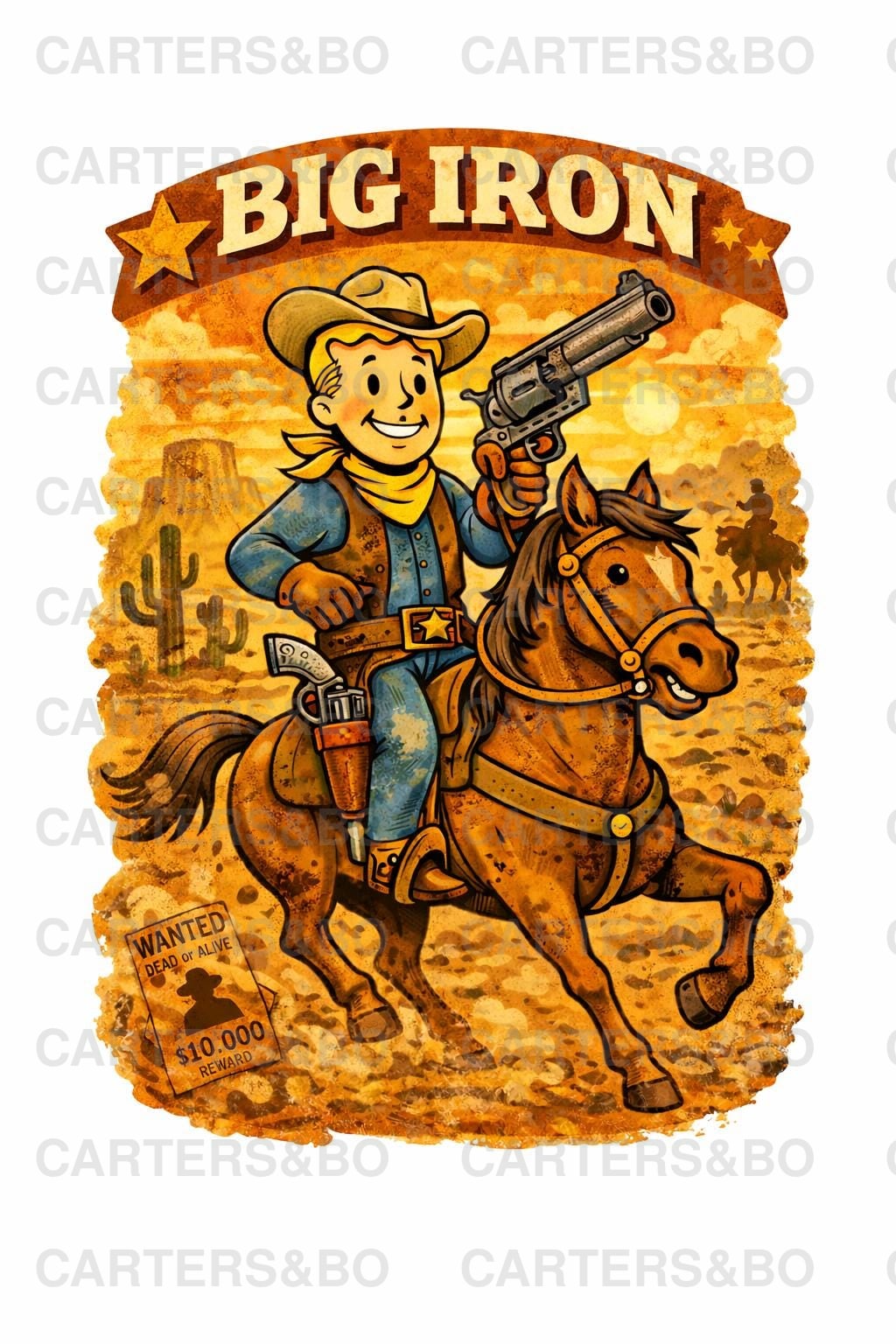 Big Iron Fallout Cowboy T-Shirt | Retro Western Cartoon Shirt | Vintage 50s Style Cowboy Horse Tee