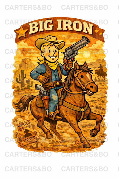Big Iron Fallout Cowboy T-Shirt | Retro Western Cartoon Shirt | Vintage 50s Style Cowboy Horse Tee