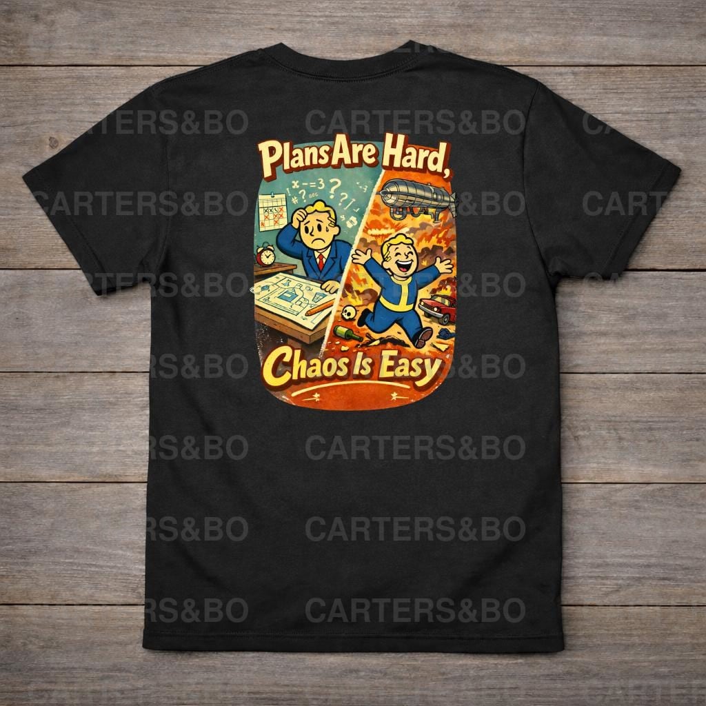 Plans Are Hard, Chaos Is Easy T-Shirt | Retro 50s Cartoon Graphic Tee | Funny Chaos Humor Shirt | Vintage Style Statement Tee