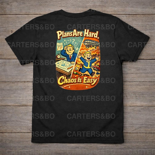 Plans Are Hard, Chaos Is Easy T-Shirt | Retro 50s Cartoon Graphic Tee | Funny Chaos Humor Shirt | Vintage Style Statement Tee