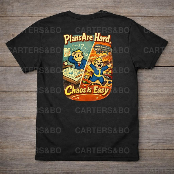 Plans Are Hard, Chaos Is Easy T-Shirt | Retro 50s Cartoon Graphic Tee | Funny Chaos Humor Shirt | Vintage Style Statement Tee