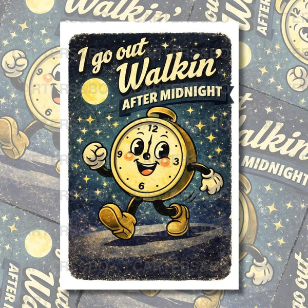 I Go Out Walkin’ After Midnight – Retro Night Walk Poster (A4 & A3)