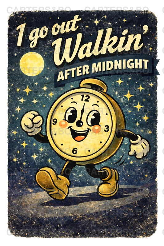 I Go Out Walkin’ After Midnight – Retro Night Walk Poster (A4 & A3)