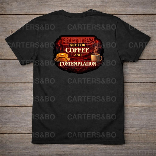 Mornings Are For Coffee And Contemplation T-Shirt | Retro 80s Inspired Graphic Tee | Coffee Lover Shirt | Vintage TV Style Top