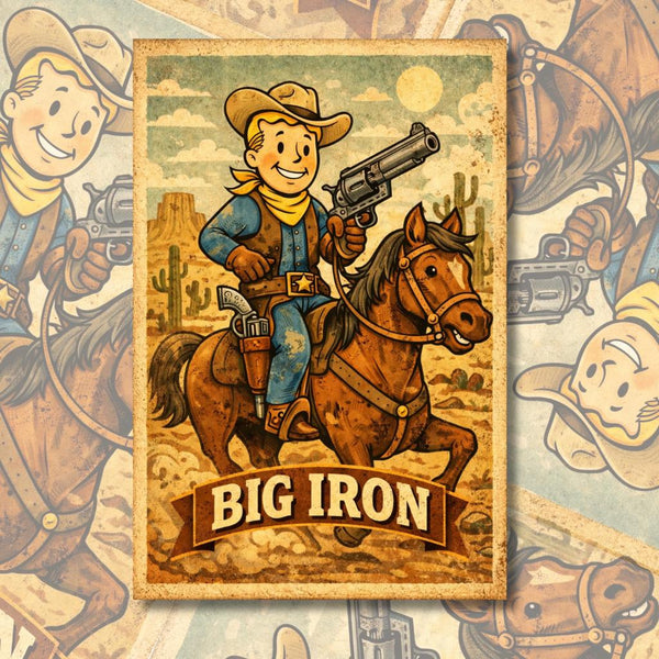 Big Iron Pip Cowboy Poster | Retro Western Cartoon Wall Art | Vintage Fallout-Inspired Print | A4 & A3 Wall Decor