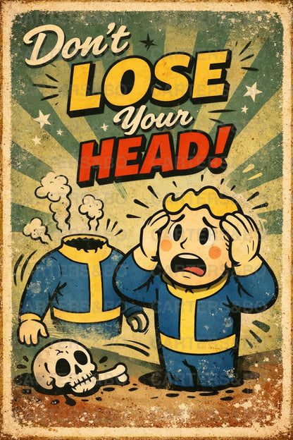 Don’t Lose Your Head Poster | Retro Cartoon Wall Art | A4 & A3 Print