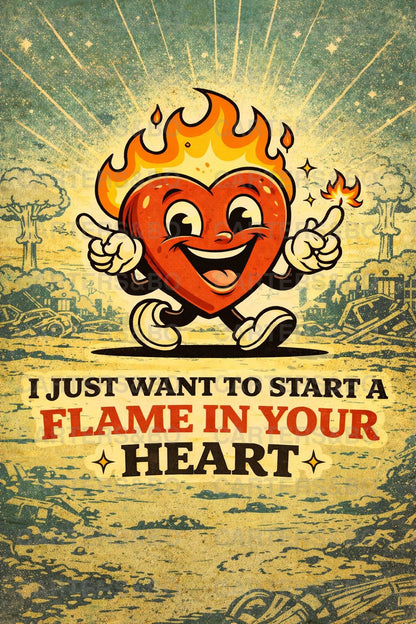 Flame in Your Heart Poster | Retro Cartoon Wall Art | A4 & A3 Print