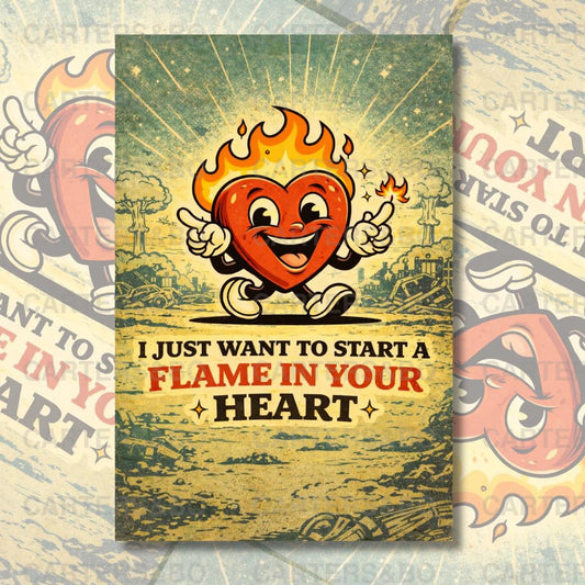 Flame in Your Heart Poster | Retro Cartoon Wall Art | A4 & A3 Print